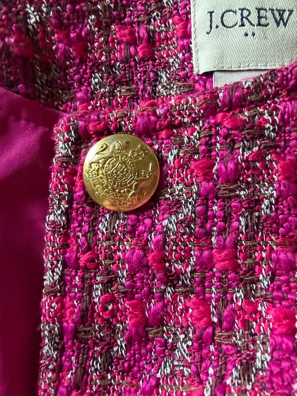J.CREW Pink Tweed Bouclé Jacket Gold Crest Buttons Size 8 NWOT - Picture 8 of 10